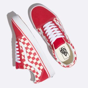 Vans Erkek Spor Ayakkabı Primary Check Old Skool Kırmızı/Beyaz | 62125-431